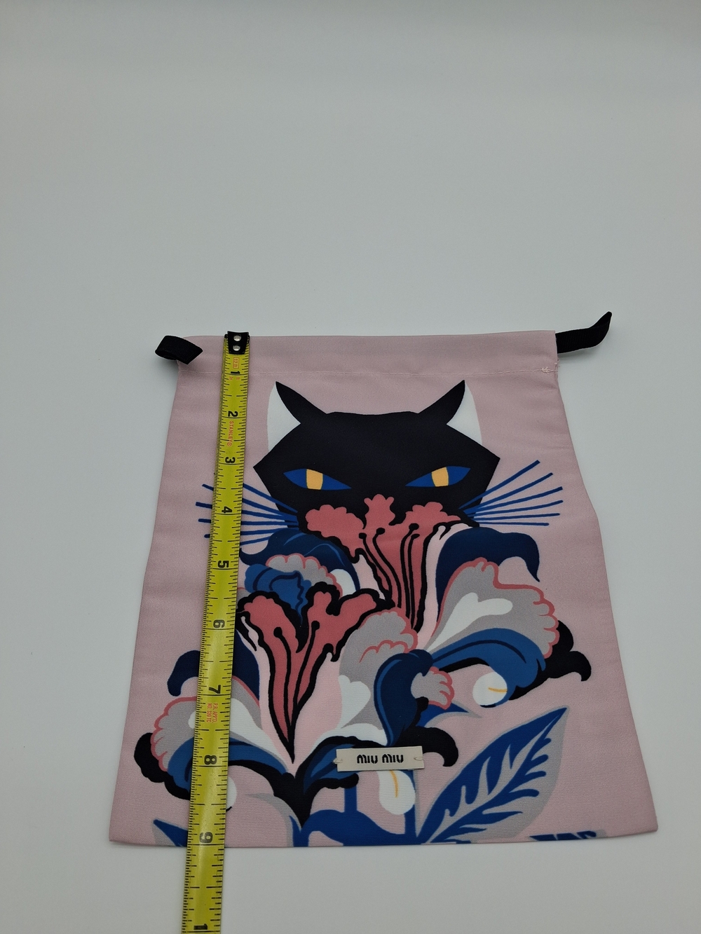 MIU MIU Pink Black Cat Floral Drawstring Dust Bag Pouch Luxury Packaging - Picture 5 of 6